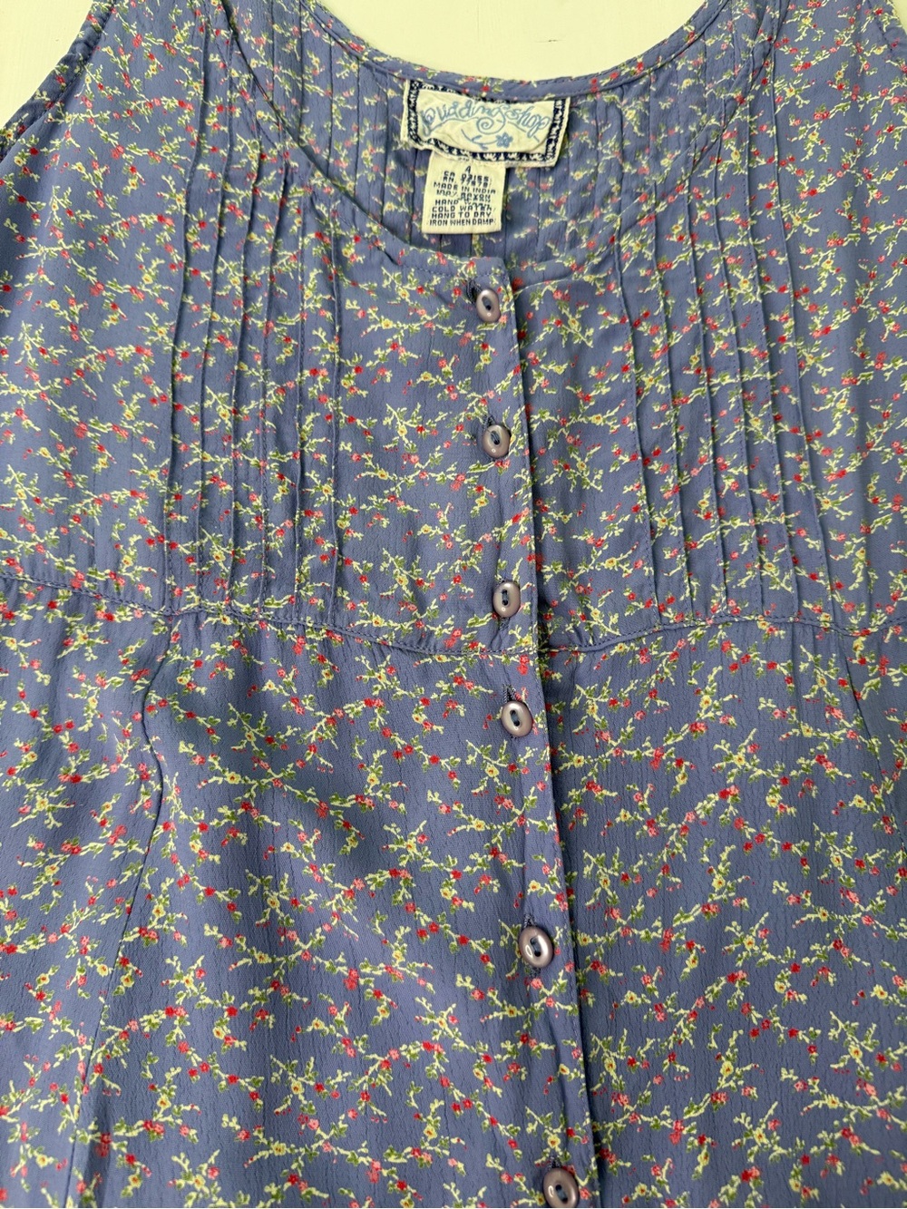 Vintage Pudding Shop Blue Ditsy Floral Button Front Dress Size 4 - Picture 4 of 6